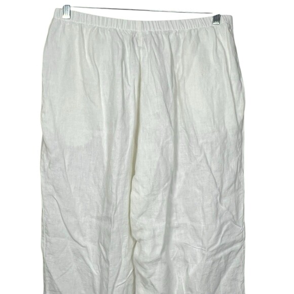 FLAX 100% Linen Wide Leg Elastic Waist High Waist Pull On White Pants Size Large - Picture 6 of 10